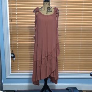 Free People Distressed Dusty Pink Asymmetrical Wrap Sundress